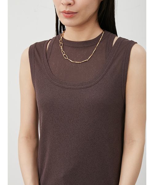 Mila Owen（ミラオーウェン）の「イージーケアタンクレイヤードカットトップス（Tシャツ/カットソー・レディース・ブラック/ダークブラウン/ライム/ホワイト・1/0）」の9枚目の写真