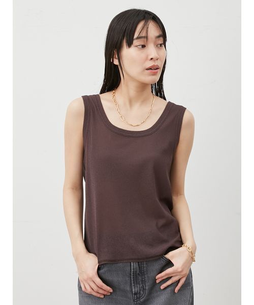 Mila Owen（ミラオーウェン）の「イージーケアタンクレイヤードカットトップス（Tシャツ/カットソー・レディース・ブラック/ダークブラウン/ライム/ホワイト・1/0）」の18枚目の写真