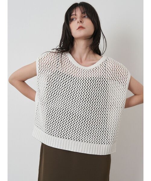 ELENDEEK（エレンディーク）の「メタルライクヤーンメッシュトップス（ニット/セーター・レディース・オフホワイト/ブラウン・FREE）」の5枚目の写真