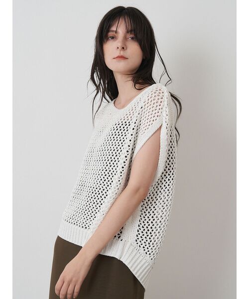 ELENDEEK（エレンディーク）の「メタルライクヤーンメッシュトップス（ニット/セーター・レディース・オフホワイト/ブラウン・FREE）」の7枚目の写真