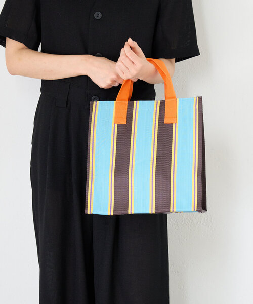 Actually（アクチュアリー）の「STRIPE BOX TOTE BAG（トートバッグ・レディース・ダークブラウン/ピンク/イエロー/ブラック・0）」の18枚目の写真