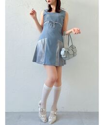 【即購入可⭕️】dazzlin ツイードドッキングミニワンピース ブルー dazzlin ワンピース ツイードドッキングミニワンピース