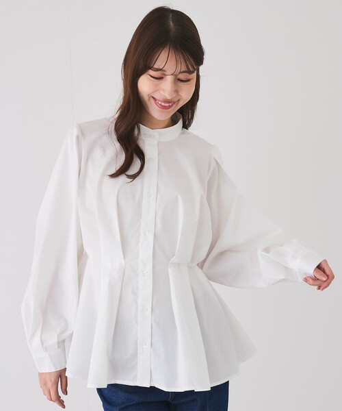 Jayro（ジャイロ）の「ウエストボリュームタックスタンドブラウス（シャツ/ブラウス・レディース・ホワイト系その他/レッド/ブルー/ブラック・M）」の2枚目の写真