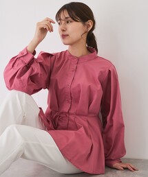 ウエストボリュームタックスタンドブラウス