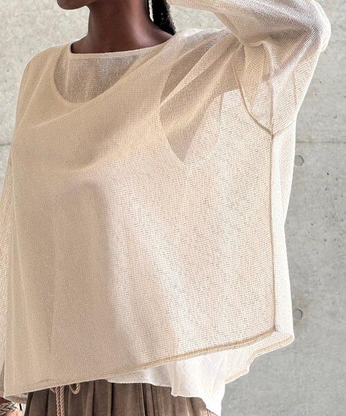 BEARDSLEY（ビアズリー）の「《15 quinze》リネンバイヤスタンク（タンクトップ・レディース・ホワイト/グレー・FREE）」の4枚目の写真