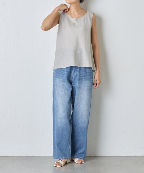 BEARDSLEY（ビアズリー）の「《15 quinze》リネンバイヤスタンク（タンクトップ・レディース・ホワイト/グレー・FREE）」の15枚目の写真