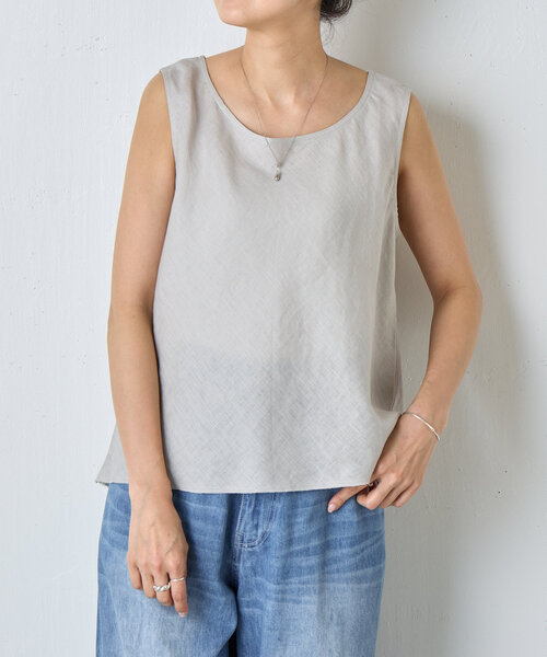 BEARDSLEY（ビアズリー）の「《15 quinze》リネンバイヤスタンク（タンクトップ・レディース・ホワイト/グレー・FREE）」の19枚目の写真