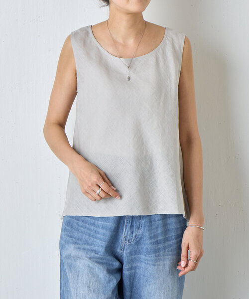 BEARDSLEY（ビアズリー）の「《15 quinze》リネンバイヤスタンク（タンクトップ・レディース・ホワイト/グレー・FREE）」の22枚目の写真