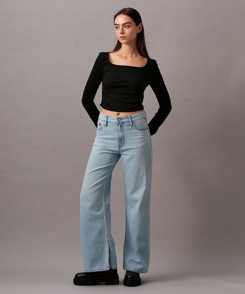 【 】CKJeans ハイライズワイドジーンズ◆送料無料◆ セール】ハイライズ ワイドレッグスリットジーンズ（デニム
