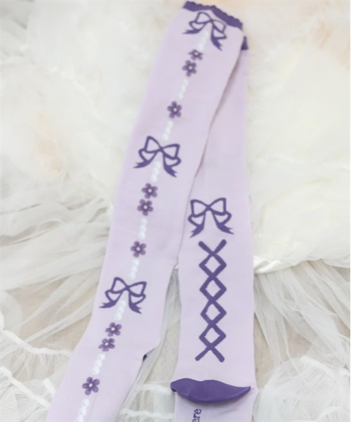 Chalmiere（シャルミエール）の「フローラパールオーバーニー（ソックス/靴下・レディース・パープル/ラベンダー/ピンク/サックスブルー・FREE）」の3枚目の写真