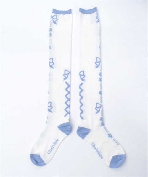 Chalmiere（シャルミエール）の「フローラパールオーバーニー（ソックス/靴下・レディース・パープル/ラベンダー/ピンク/サックスブルー・FREE）」の20枚目の写真