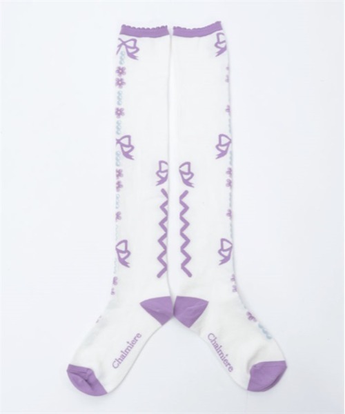 Chalmiere（シャルミエール）の「フローラパールオーバーニー（ソックス/靴下・レディース・パープル/ラベンダー/ピンク/サックスブルー・FREE）」の15枚目の写真
