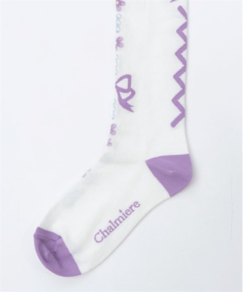 Chalmiere（シャルミエール）の「フローラパールオーバーニー（ソックス/靴下・レディース・パープル/ラベンダー/ピンク/サックスブルー・FREE）」の13枚目の写真