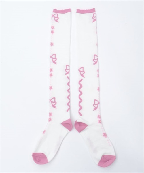 Chalmiere（シャルミエール）の「フローラパールオーバーニー（ソックス/靴下・レディース・パープル/ラベンダー/ピンク/サックスブルー・FREE）」の10枚目の写真