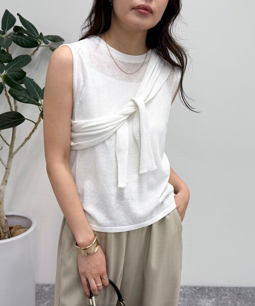 fredy emue（フレディエミュ）の「リネン混ノースリーブニットプルオーバー（タンクトップ・レディース・サックスブルー/イエロー/オフホワイト/ブラウン・38）」の12枚目の写真