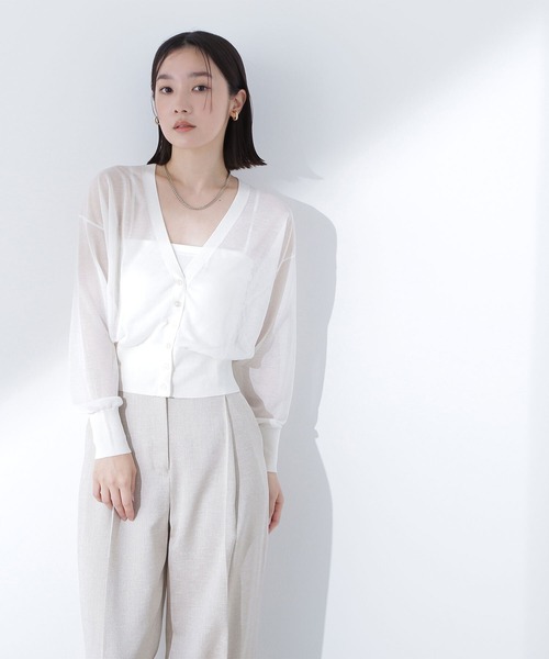 NATURAL BEAUTY BASIC（ナチュラルビューティーベーシック）の「◇【Oggi掲載】ベーシックシアーカーディガン（カーディガン/ボレロ・レディース・チャコールグレー/オフホワイト/ブラウン・FREE）」の9枚目の写真