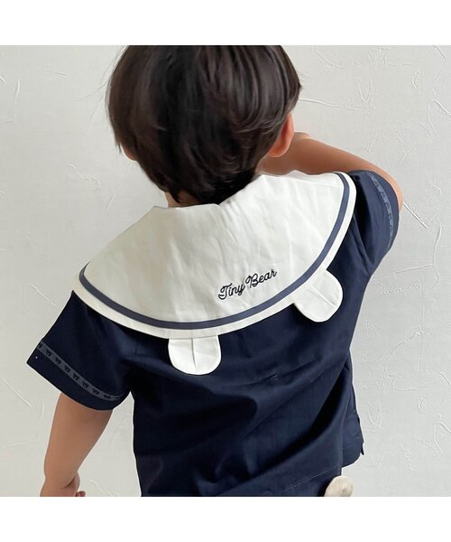 apres les cours（アプレレクール）の「tiny bear セーラー衿半袖シャツ（シャツ/ブラウス・キッズ・アイボリー/ネイビー・80/90/100/110/120）」の5枚目の写真