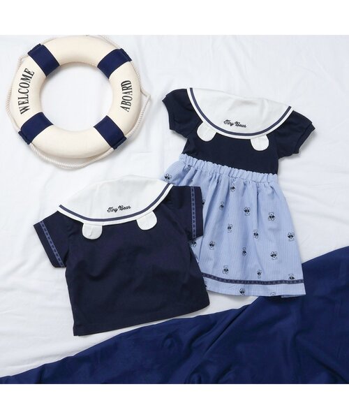apres les cours（アプレレクール）の「tiny bear セーラー衿半袖シャツ（シャツ/ブラウス・キッズ・アイボリー/ネイビー・80/90/100/110/120）」の8枚目の写真