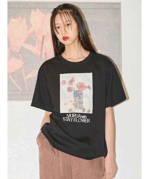 MURUA（ムルーア）の「【MURUA×STAYFLOWER】フォトチュールTシャツ（Tシャツ/カットソー・レディース・ホワイト/ブラック・FREE）」の7枚目の写真