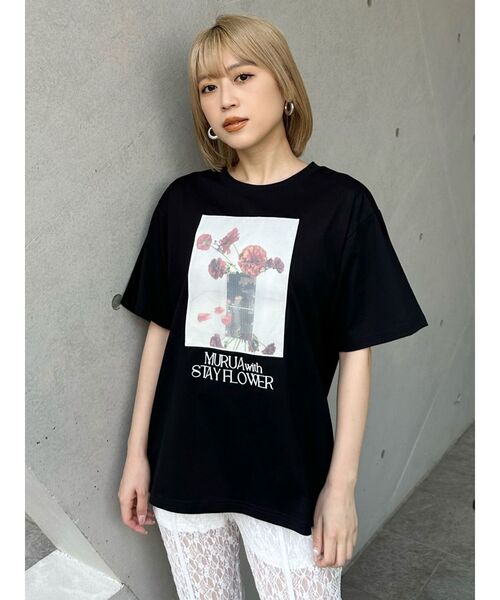 MURUA（ムルーア）の「【MURUA×STAYFLOWER】フォトチュールTシャツ（Tシャツ/カットソー・レディース・ホワイト/ブラック・FREE）」の16枚目の写真