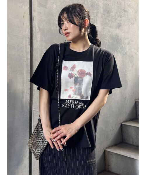 MURUA（ムルーア）の「【MURUA×STAYFLOWER】フォトチュールTシャツ（Tシャツ/カットソー・レディース・ホワイト/ブラック・FREE）」の22枚目の写真