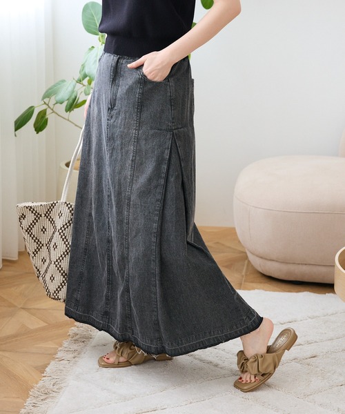 Green　Parks（グリーンパークス）の「ライトデニムサイドタックスカート（デニムスカート・レディース・ホワイト系その他2/ブラック/インディゴブルー・FREE）」の3枚目の写真