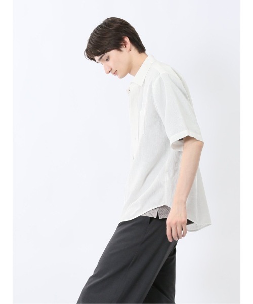 m.f.editorial(エムエフエディトリアル)の「シャツ メンズ 半袖 吸水速乾 軽量 シボ レギュラーカラー ややゆったり ルーズフィット 綿混 ナイアガラ(シャツ/ブラウス・メンズ・ネイビー/ホワイト・LARGE/X-LARGE/MEDIUM)」の3枚目の写真