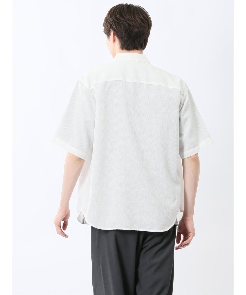 m.f.editorial(エムエフエディトリアル)の「シャツ メンズ 半袖 吸水速乾 軽量 シボ レギュラーカラー ややゆったり ルーズフィット 綿混 ナイアガラ(シャツ/ブラウス・メンズ・ネイビー/ホワイト・LARGE/X-LARGE/MEDIUM)」の4枚目の写真