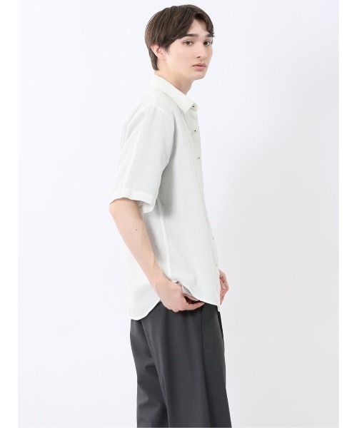 m.f.editorial(エムエフエディトリアル)の「シャツ メンズ 半袖 吸水速乾 軽量 シボ レギュラーカラー ややゆったり ルーズフィット 綿混 ナイアガラ(シャツ/ブラウス・メンズ・ネイビー/ホワイト・LARGE/X-LARGE/MEDIUM)」の5枚目の写真
