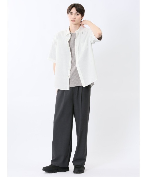 m.f.editorial(エムエフエディトリアル)の「シャツ メンズ 半袖 吸水速乾 軽量 シボ レギュラーカラー ややゆったり ルーズフィット 綿混 ナイアガラ(シャツ/ブラウス・メンズ・ネイビー/ホワイト・LARGE/X-LARGE/MEDIUM)」の6枚目の写真