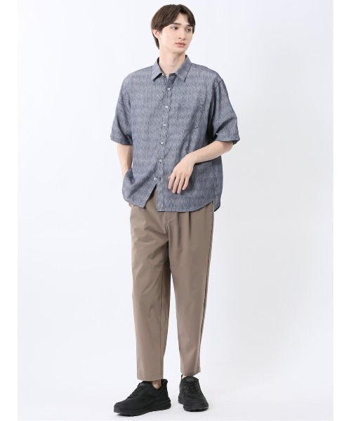 m.f.editorial(エムエフエディトリアル)の「シャツ メンズ 半袖 吸水速乾 軽量 シボ レギュラーカラー ややゆったり ルーズフィット 綿混 ナイアガラ(シャツ/ブラウス・メンズ・ネイビー/ホワイト・LARGE/X-LARGE/MEDIUM)」の16枚目の写真