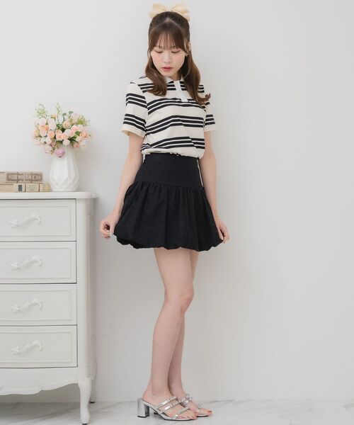 ems excite（エムズエキサイト）の「ハイウエストバルーンミニSK（スカート・レディース・ブラック/オフホワイト・FREE）」の16枚目の写真