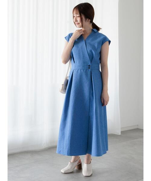 Te chichi TERRASSE（テチチテラス）の「麻調カシュクールワンピース《2025summer catalog item》（ワンピース・レディース・ベージュ/ブルー/チャコールグレー・F）」の3枚目の写真