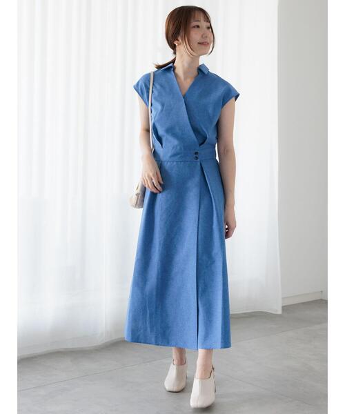 Te chichi TERRASSE（テチチテラス）の「麻調カシュクールワンピース《2025summer catalog item》（ワンピース・レディース・ベージュ/ブルー/チャコールグレー・F）」の6枚目の写真