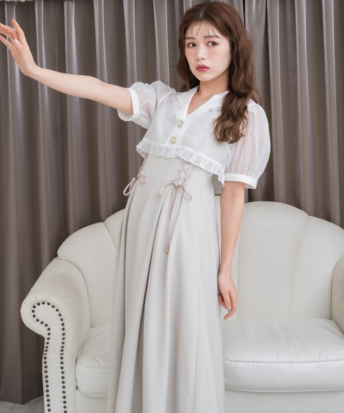 セール】テーラードシアーブラウス×キャミワンピースセット