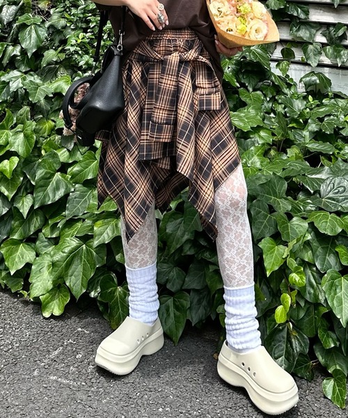 Alley Tokyo(アリートーキョー)の「手巻きチェックボトム(スカート・レディース・ブラック系/ピンク系/レッド/ベージュ/ネイビー・F)」の3枚目の写真