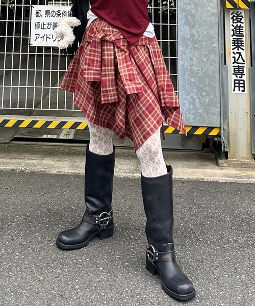 Alley Tokyo(アリートーキョー)の「手巻きチェックボトム(スカート・レディース・ブラック系/ピンク系/レッド/ベージュ/ネイビー・F)」の5枚目の写真