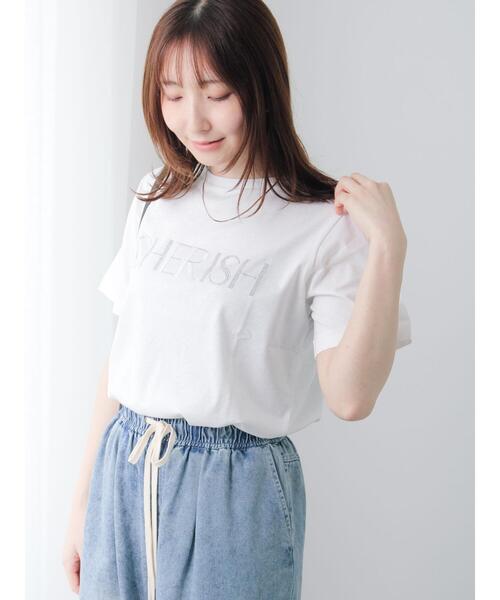 セール】ラインストーン×刺繍Tシャツ（Tシャツ/カットソー）｜Te