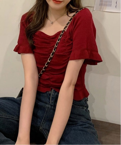 ＆soiree（アンドソワレ）の「【＆soiree】スクエアネック半袖ニットプルトップス（Tシャツ/カットソー・レディース・ベージュ・MEDIUM）」の5枚目の写真