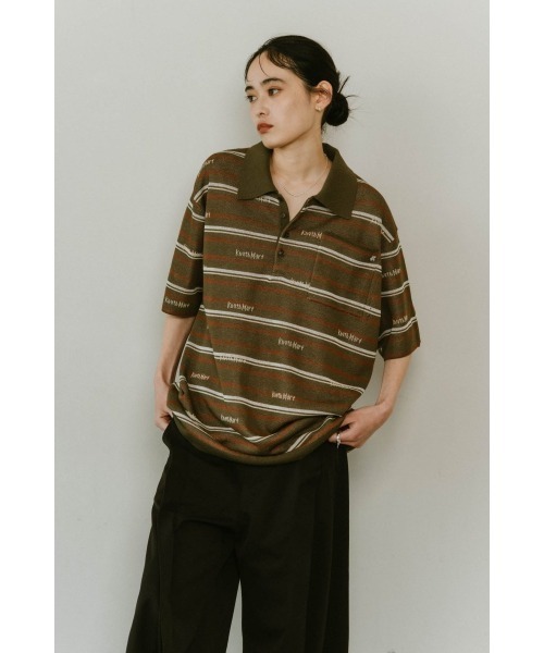 Knuth Marf(クヌースマーフ)の「logo stripe polo knit(unisex)(ニット/セーター・レディース・ブラウン/カーキ・FREE)」の3枚目の写真