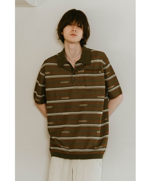 Knuth Marf(クヌースマーフ)の「logo stripe polo knit(unisex)(ニット/セーター・レディース・ブラウン/カーキ・FREE)」の7枚目の写真