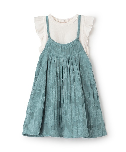 petit main(プティマイン)の「【リンク】ジャガードキャミワンピセット(ワンピース・キッズ・アイボリー/ターコイズブルー・100cm/130cm/110cm/90cm/120cm/80cm)」の2枚目の写真