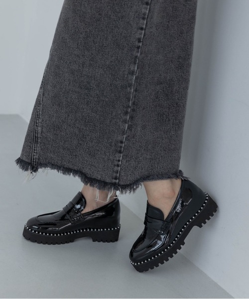 晴雨兼用・インヒール入り】トラックソールスタイルアップローファー