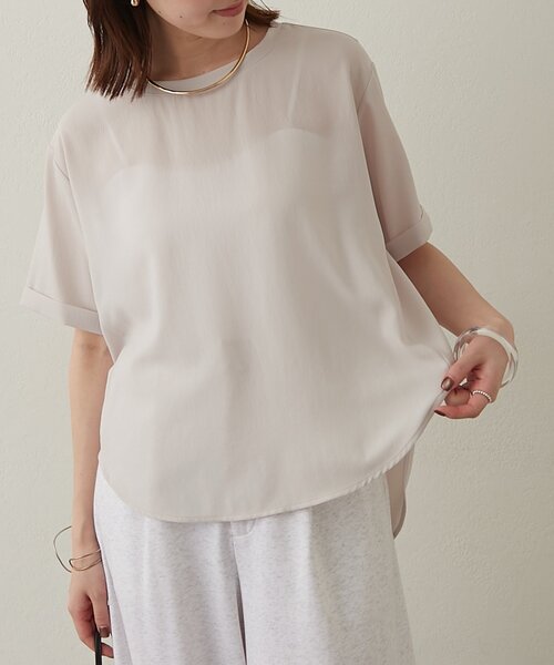 Omekashi(オメカシ)の「ストレッチシフォンハーフスリーブブラウス(シャツ/ブラウス・レディース・ブラック/チャコールグレー/ベージュ・FREE)」の3枚目の写真