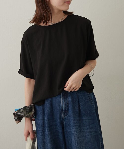 Omekashi(オメカシ)の「ストレッチシフォンハーフスリーブブラウス(シャツ/ブラウス・レディース・ブラック/チャコールグレー/ベージュ・FREE)」の1枚目の写真