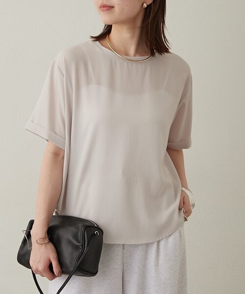 Omekashi(オメカシ)の「ストレッチシフォンハーフスリーブブラウス(シャツ/ブラウス・レディース・ブラック/チャコールグレー/ベージュ・FREE)」の12枚目の写真