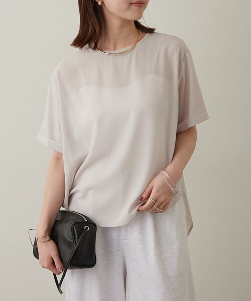 Omekashi(オメカシ)の「ストレッチシフォンハーフスリーブブラウス(シャツ/ブラウス・レディース・ブラック/チャコールグレー/ベージュ・FREE)」の11枚目の写真
