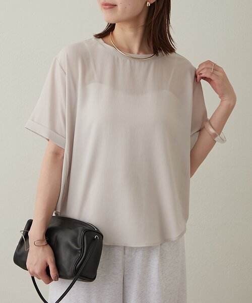 Omekashi(オメカシ)の「ストレッチシフォンハーフスリーブブラウス(シャツ/ブラウス・レディース・ブラック/チャコールグレー/ベージュ・FREE)」の10枚目の写真