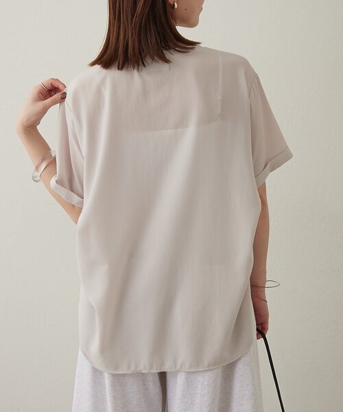Omekashi(オメカシ)の「ストレッチシフォンハーフスリーブブラウス(シャツ/ブラウス・レディース・ブラック/チャコールグレー/ベージュ・FREE)」の7枚目の写真