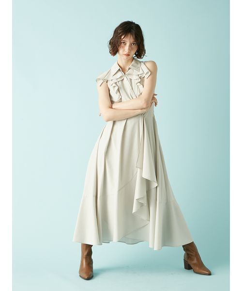 lily brown ラッフルフリルティアードシャツワンピース ラッフルフリルティアードシャツワンピース(マキシ・ロング